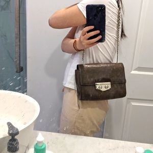 YSL locket silver on dove grey leather chain bag